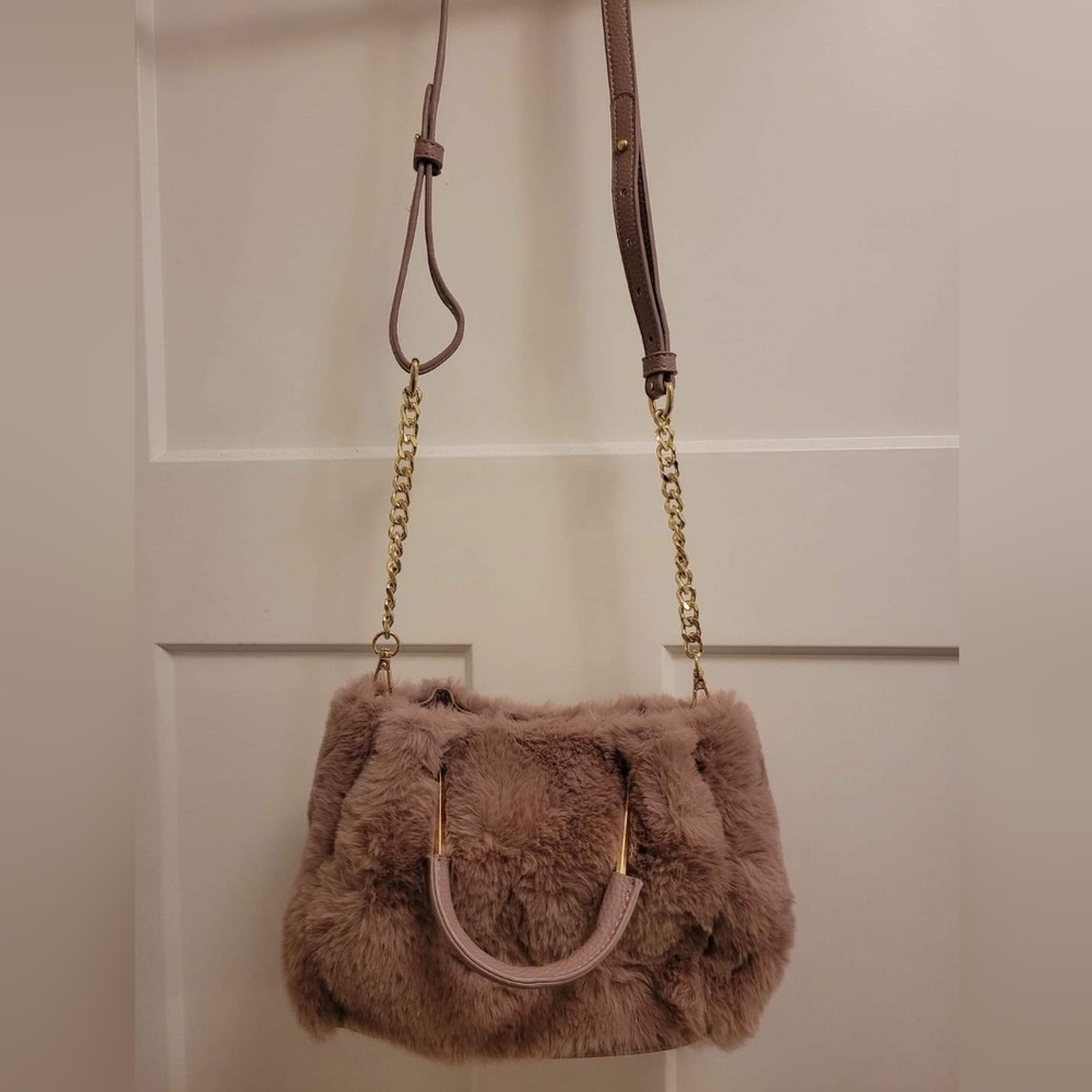 Isaac Mizrahi Faux Fur Mauve Crossbody Bag